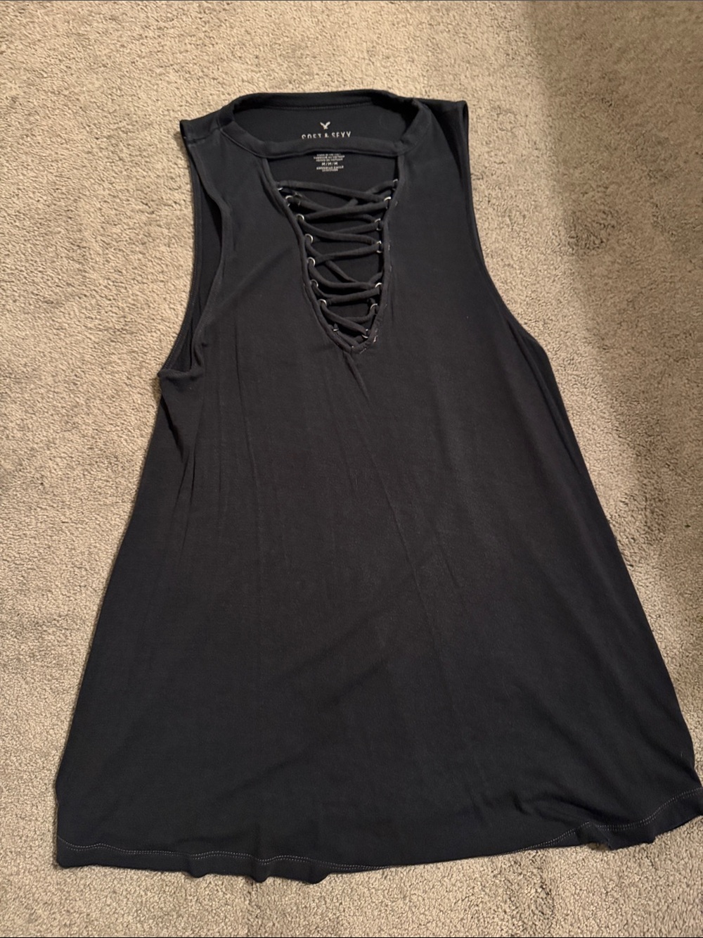 American Eagle Outfitters Black Lace-Up Tank Top